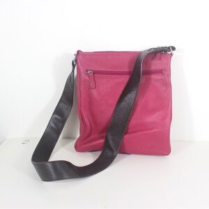 Vintage DANIER Pink Leather Flat Messenger Bag With Brown Strap Tote Crossbody